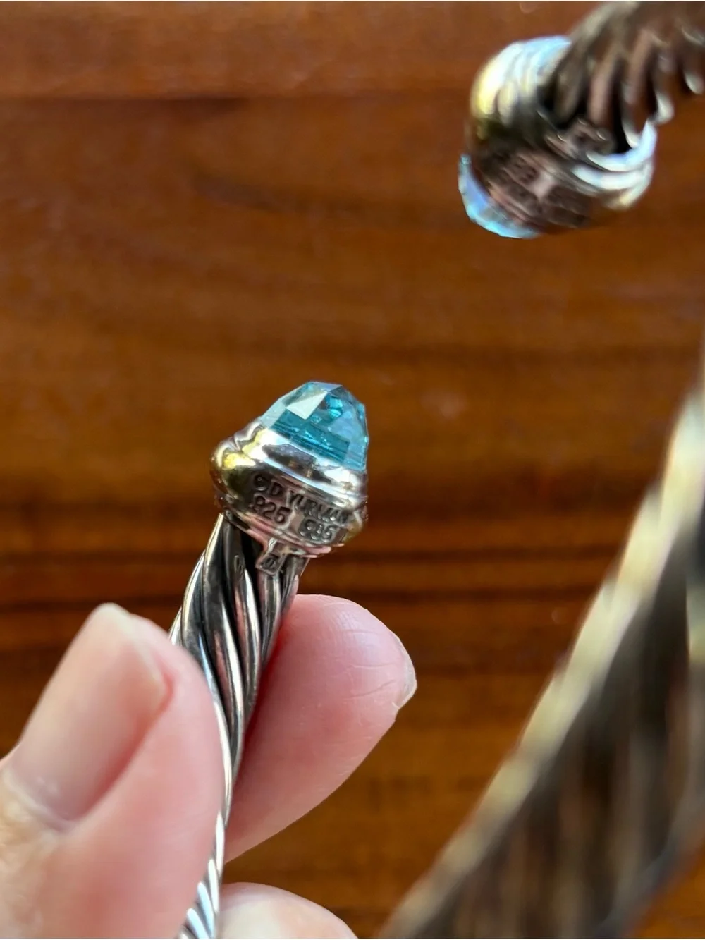David Yurman Twisted Cable Classics Open Cuff with Blue Topaz 💎 Gemstones